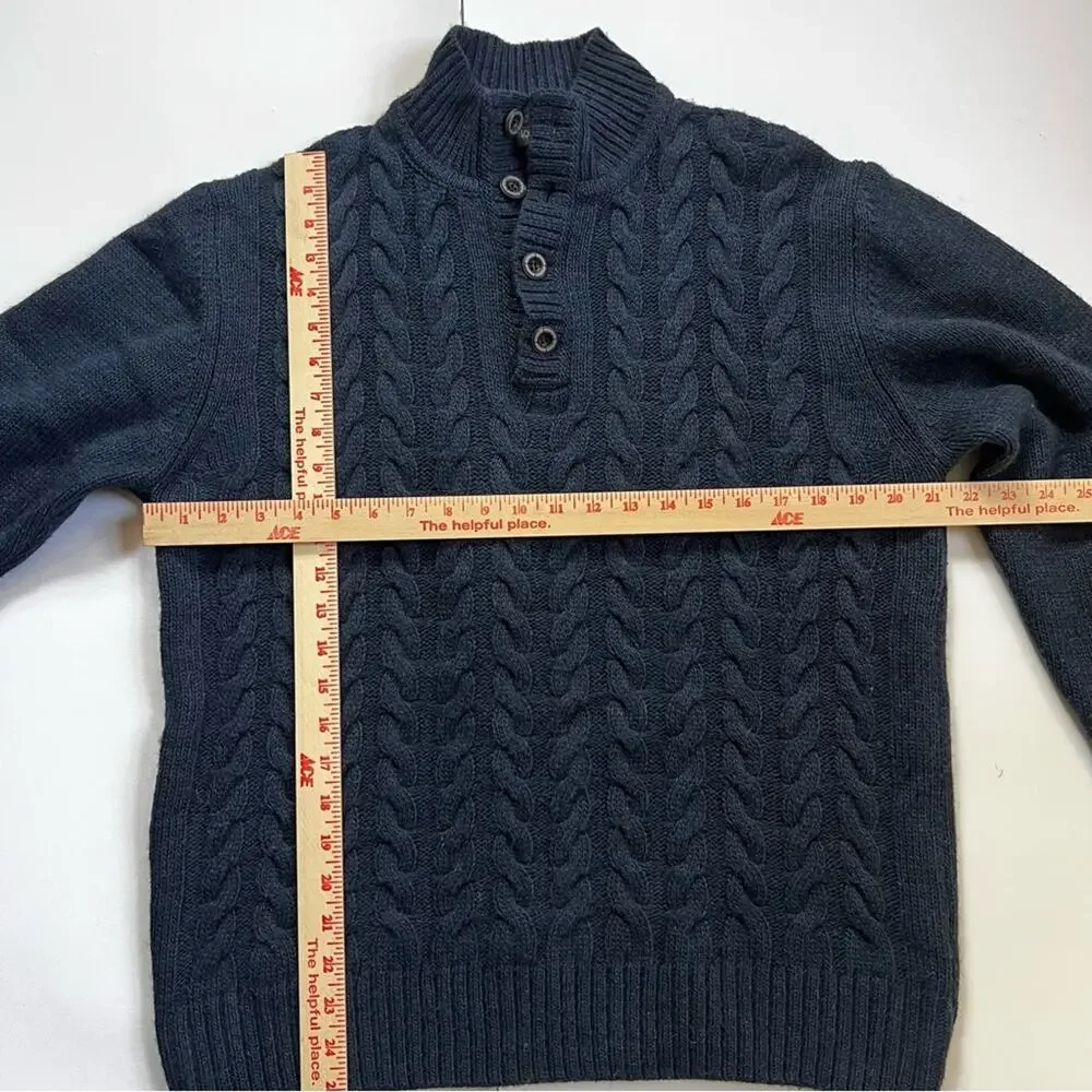 Lorenzo Magni Made in Italy Wool Blend Cable Knit Sweater Men’s Size L Navy Blue